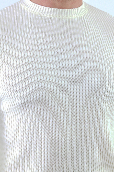 Pulover alb gros din tricot cu guler rotund barbati [5]