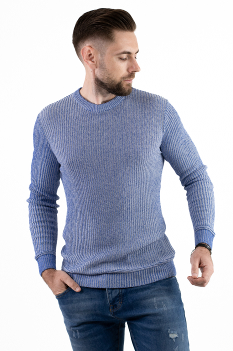 Pulover albastru din tricot barbati [2]