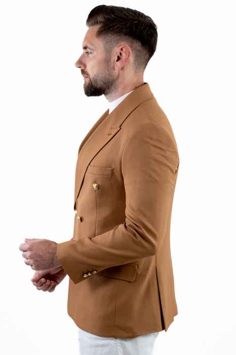Sacou barbati 4 nasturi slim fit caramel [4]