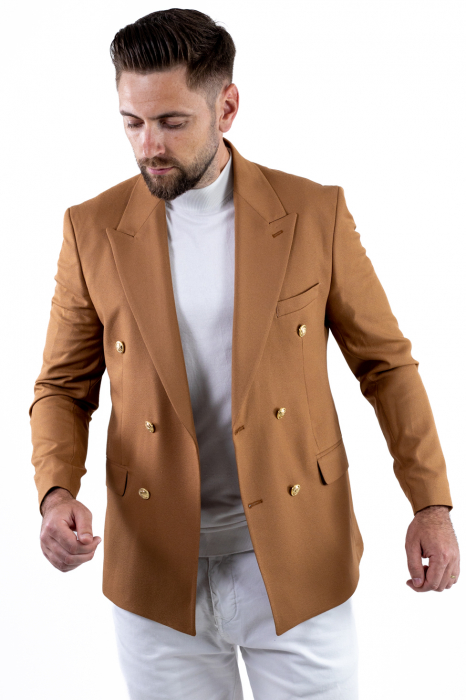 Sacou barbati 4 nasturi slim fit caramel [8]