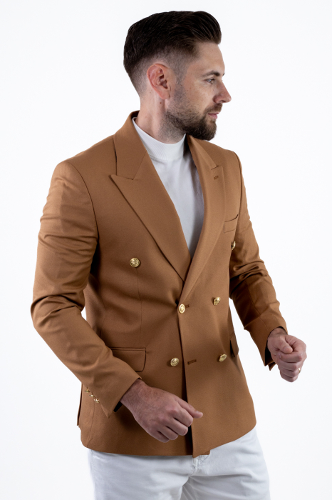 Sacou barbati 4 nasturi slim fit caramel [3]