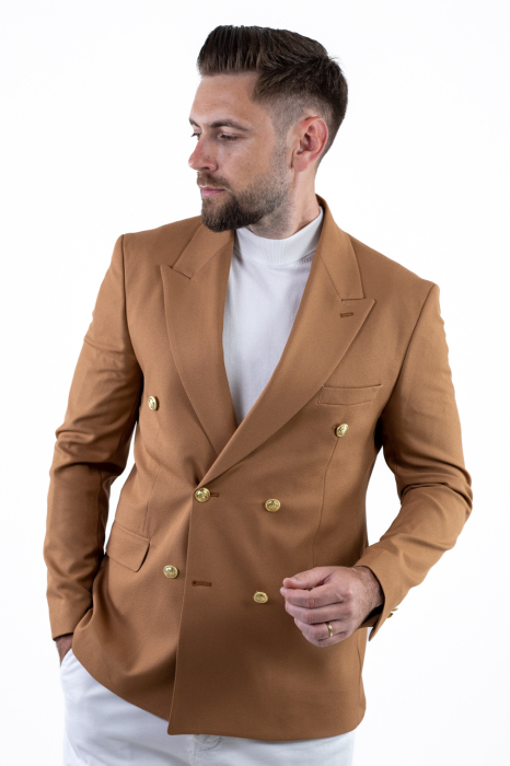 Sacou barbati 4 nasturi slim fit caramel [2]