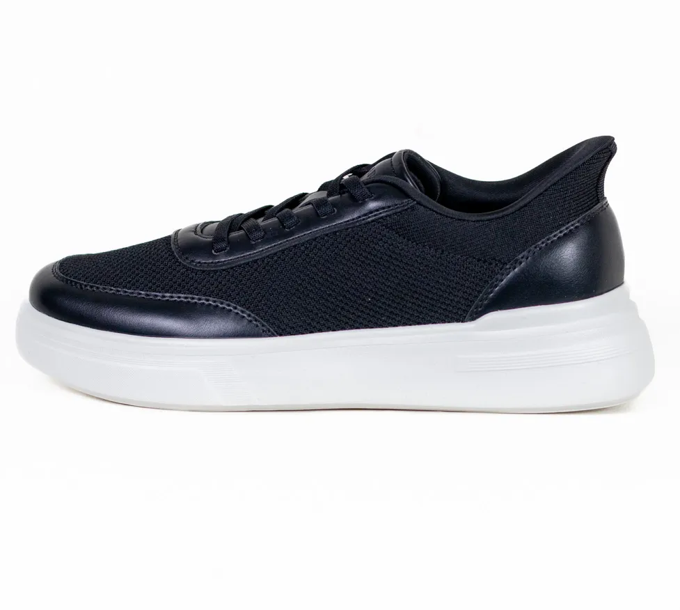 Sneaker negru casual din material textil si inserții de piele eco [5]