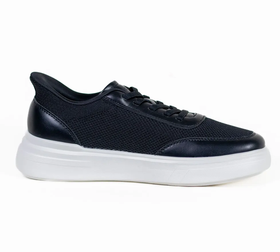 Sneaker negru casual din material textil si inserții de piele eco [4]