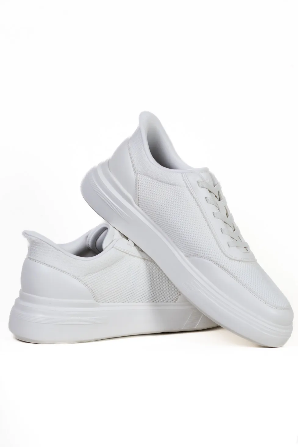 Sneaker alb casual din material textil si inserții de piele eco [8]