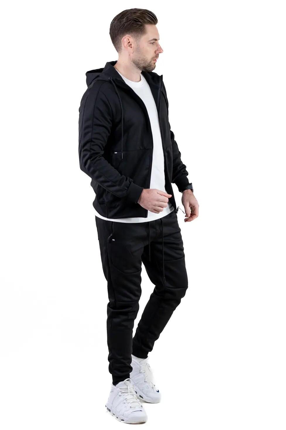 Trening barbati cu hanorac si pantaloni, material elastic, negru [9]