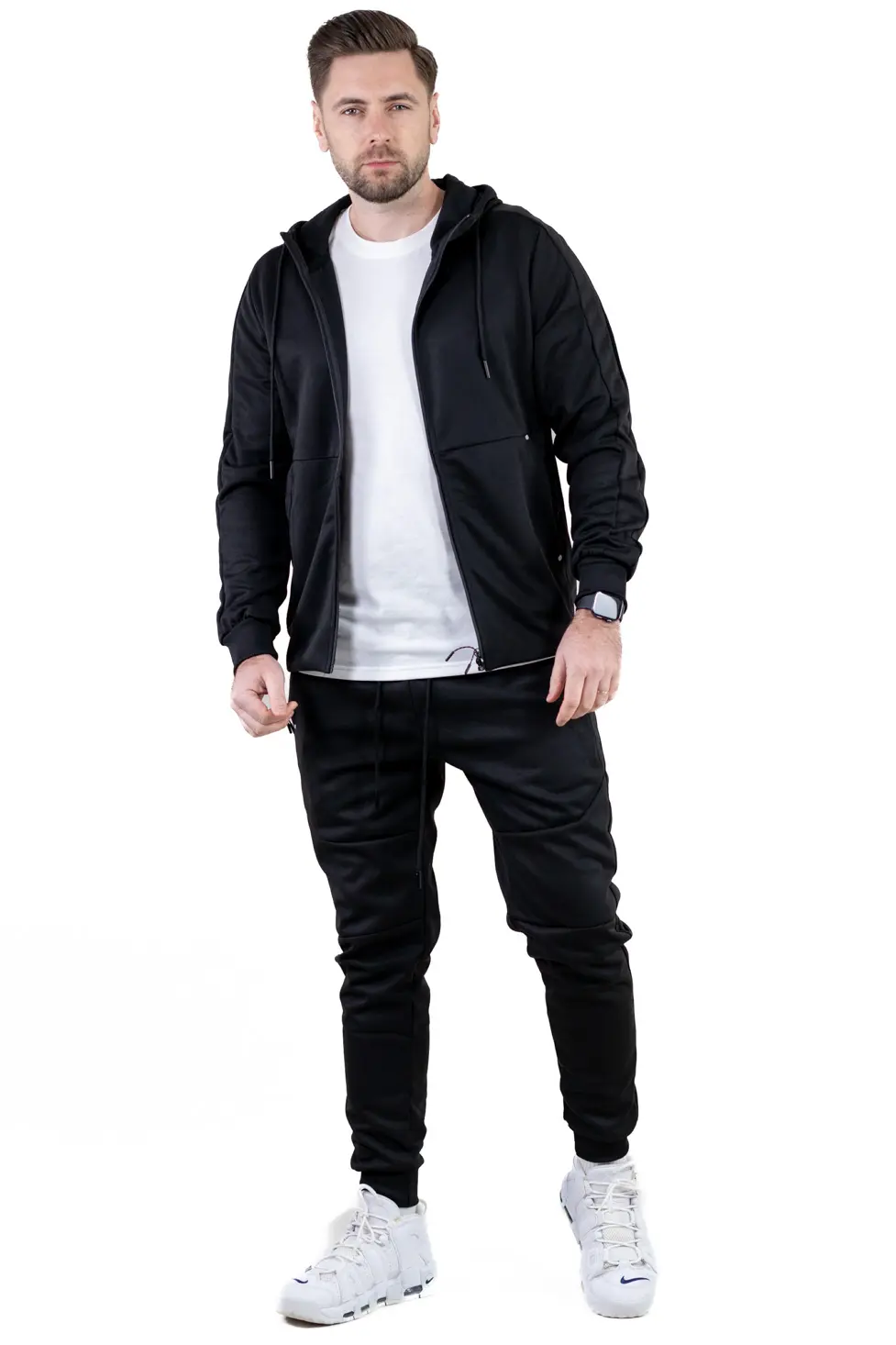 Trening barbati cu hanorac si pantaloni, material elastic, negru [8]