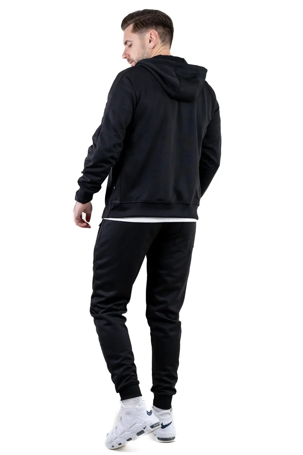 Trening barbati cu hanorac si pantaloni, material elastic, negru [11]