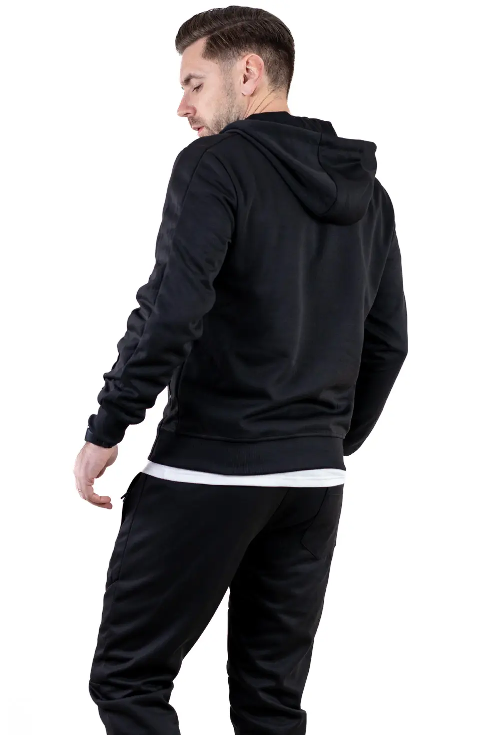 Trening barbati cu hanorac si pantaloni, material elastic, negru [4]