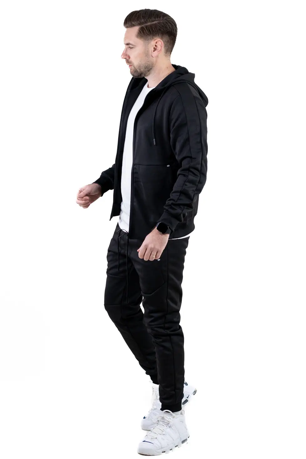 Trening barbati cu hanorac si pantaloni, material elastic, negru [10]