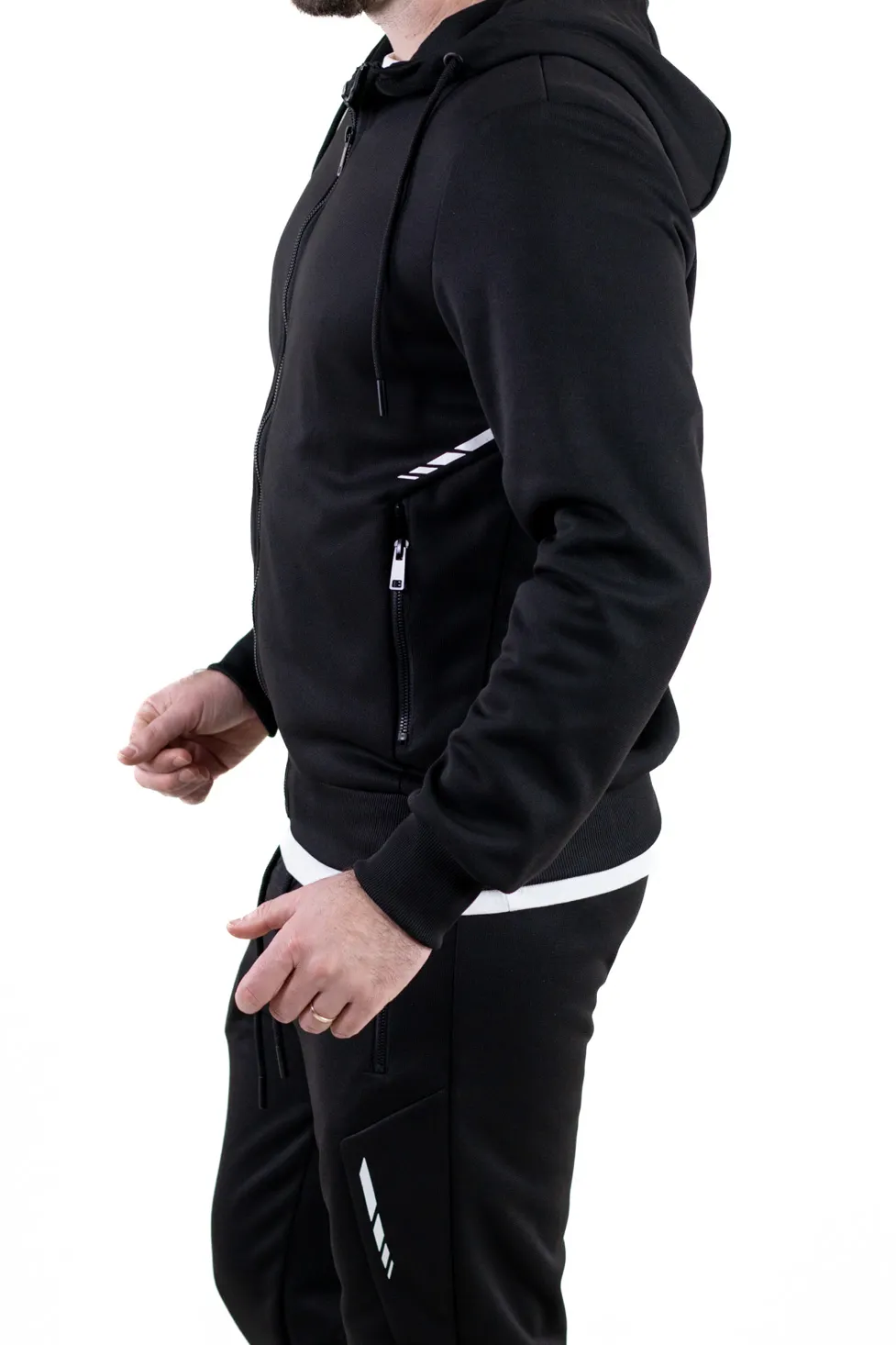 Trening negru confort cu fermoar si gluga [7]