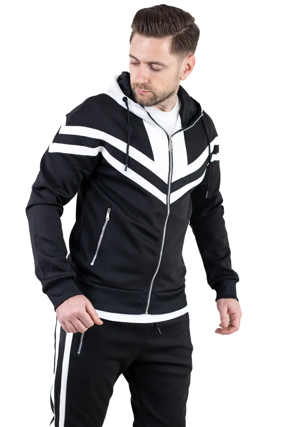 Trening barbati negru cu dungi albe contrast [2]