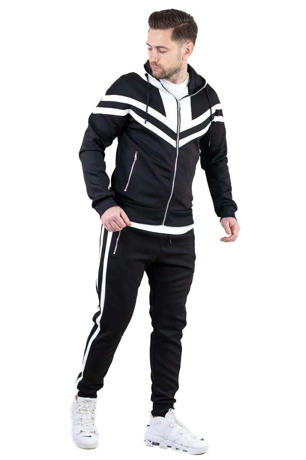 Trening barbati negru cu dungi albe contrast [8]