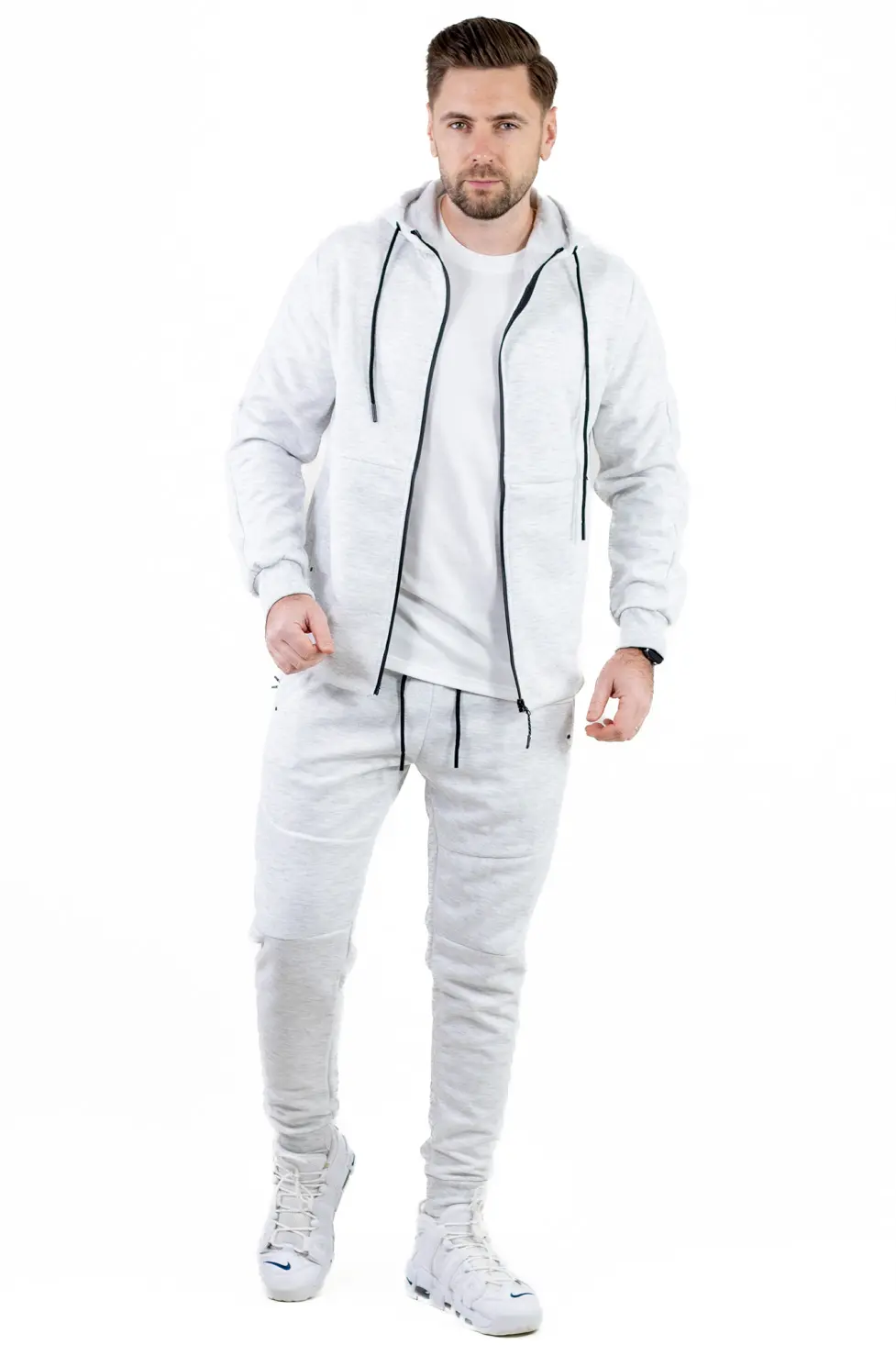 Trening barbati cu hanorac si pantaloni, material elastic, gri [12]