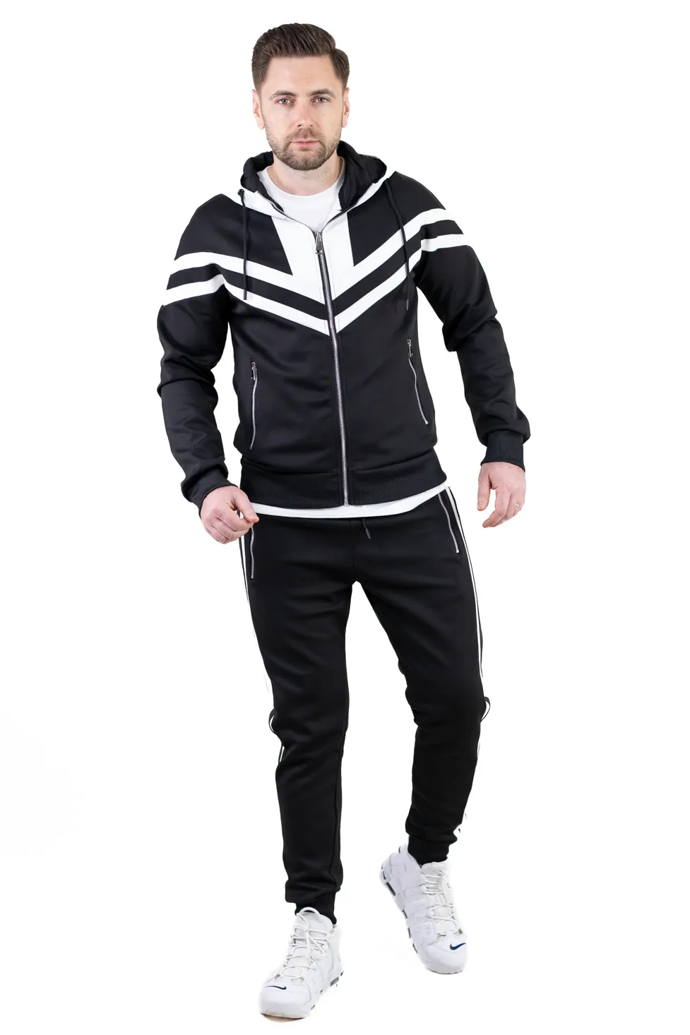 Trening barbati negru cu dungi albe contrast [7]