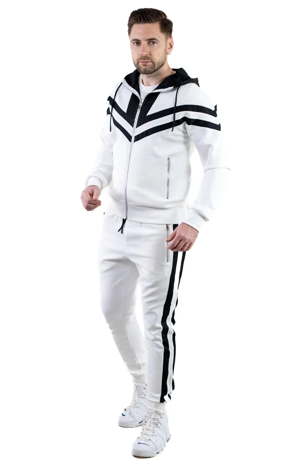 Trening barbati alb cu dungi negre contrast [11]