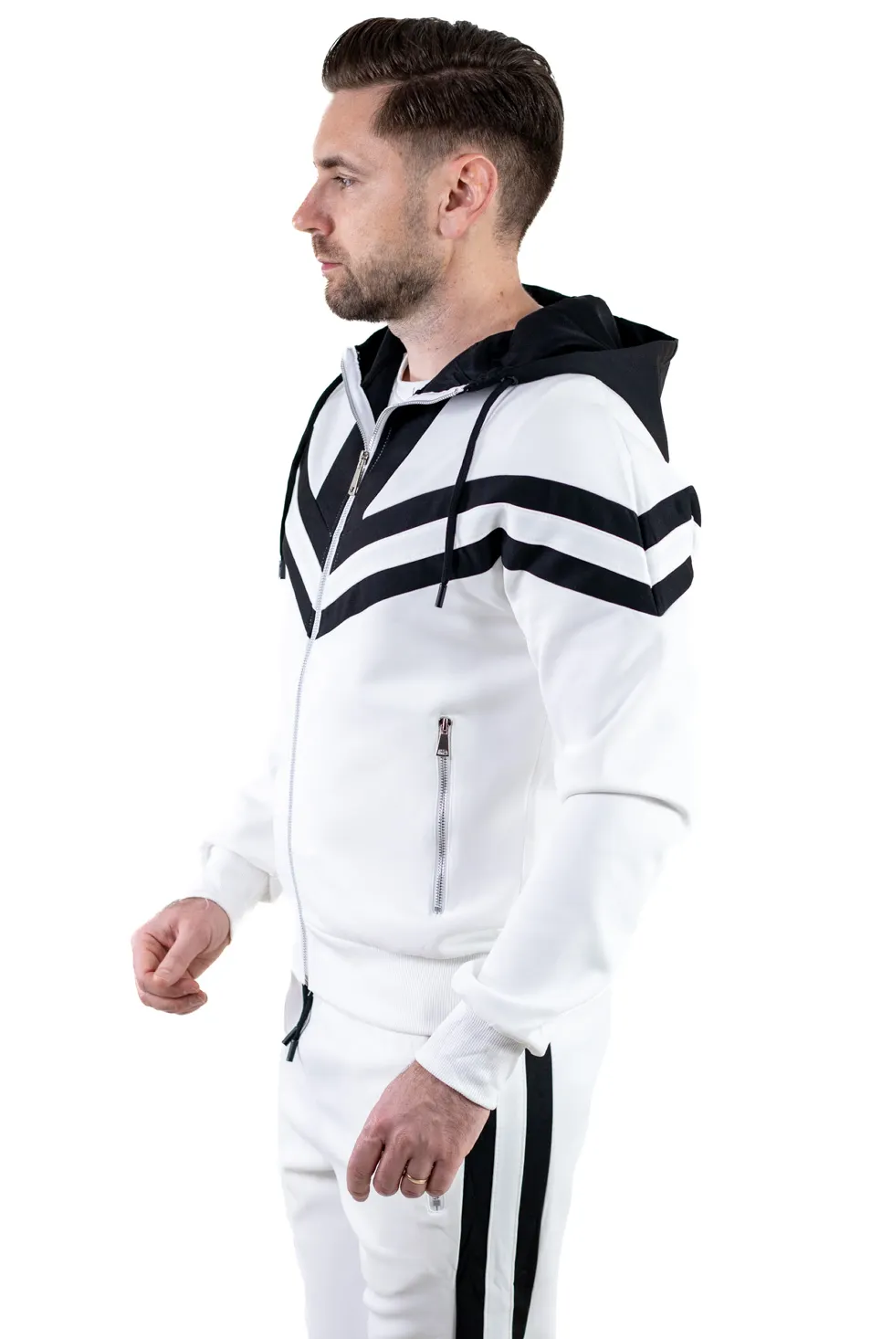 Trening barbati alb cu dungi negre contrast [5]