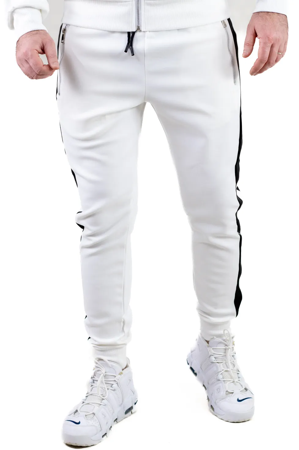 Trening barbati alb cu dungi negre contrast [2]