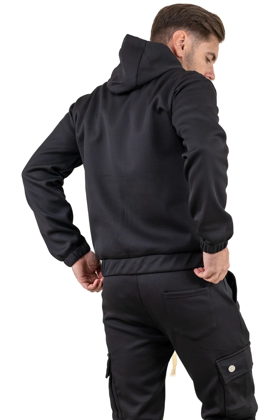 Trening gros negru vătuit cu glugă și pantaloni cargo [6]