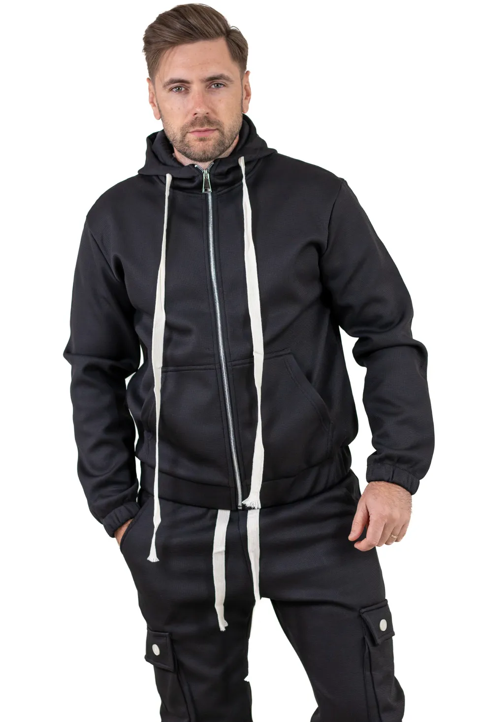 Trening gros negru vătuit cu glugă și pantaloni cargo [4]