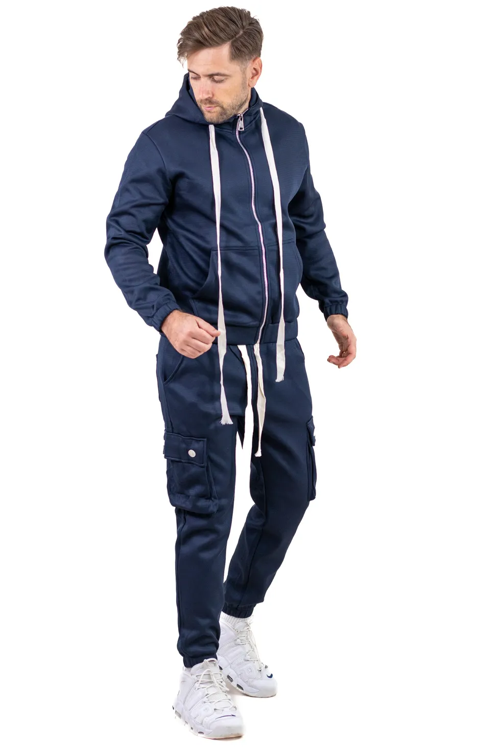 Trening gros bleumarin vătuit cu glugă și pantaloni cargo [2]