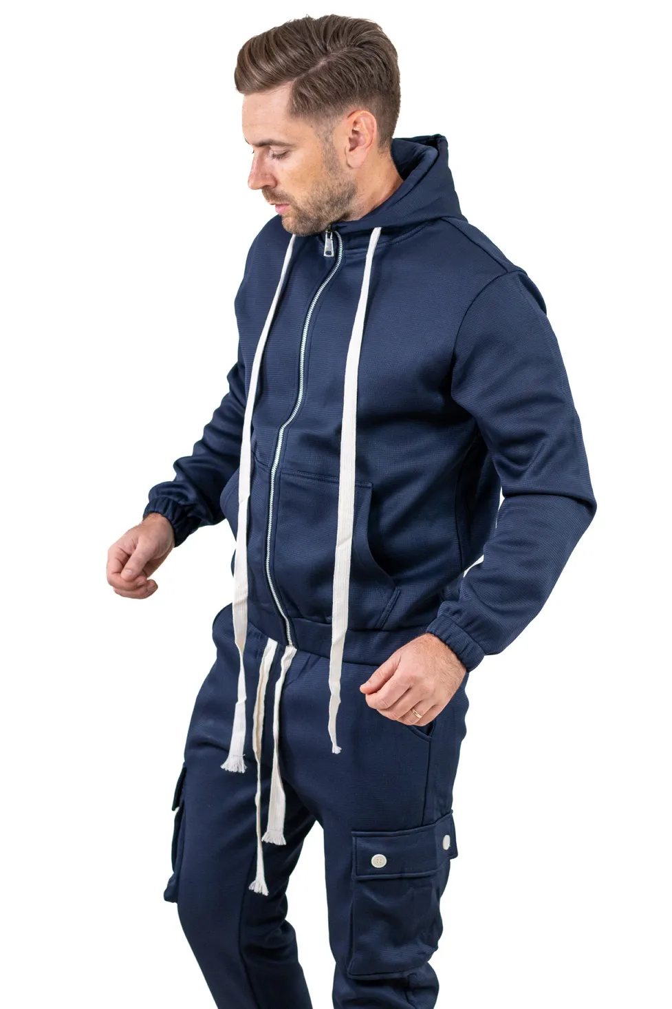 Trening gros bleumarin vătuit cu glugă și pantaloni cargo [5]