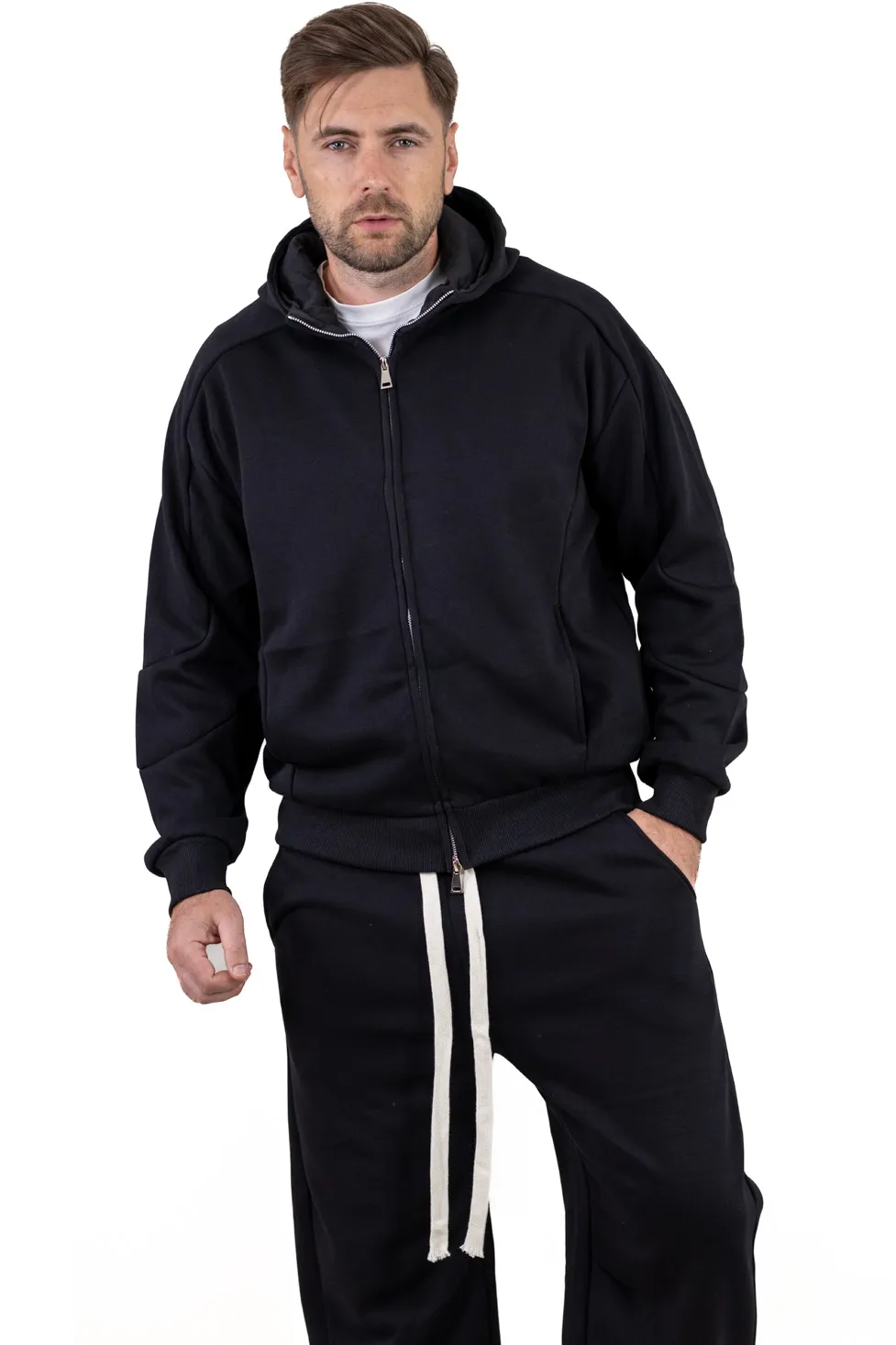 Trening negru gros oversize căptușit cu catifea [5]
