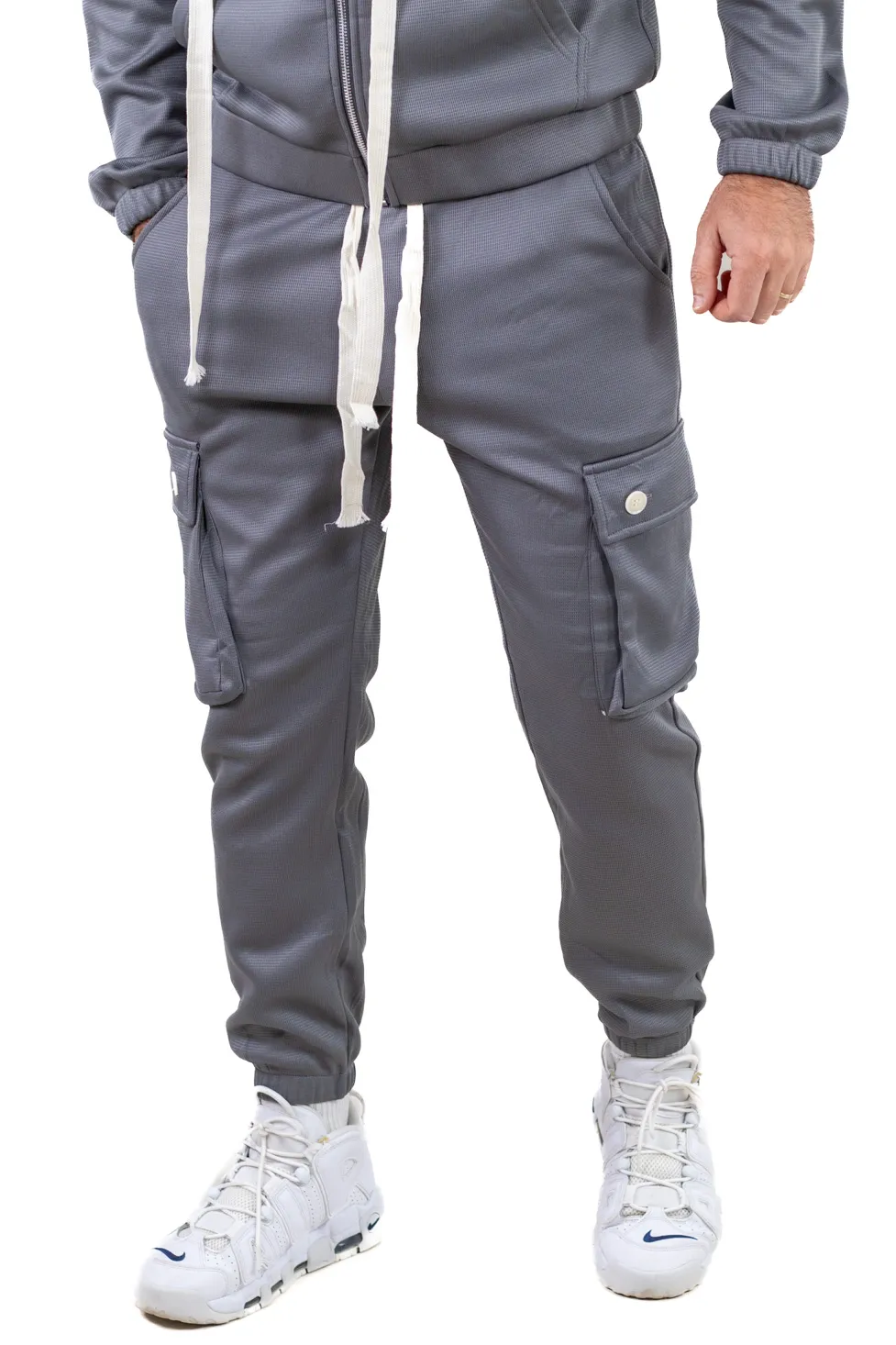Trening gros gri vătuit cu glugă și pantaloni cargo [8]