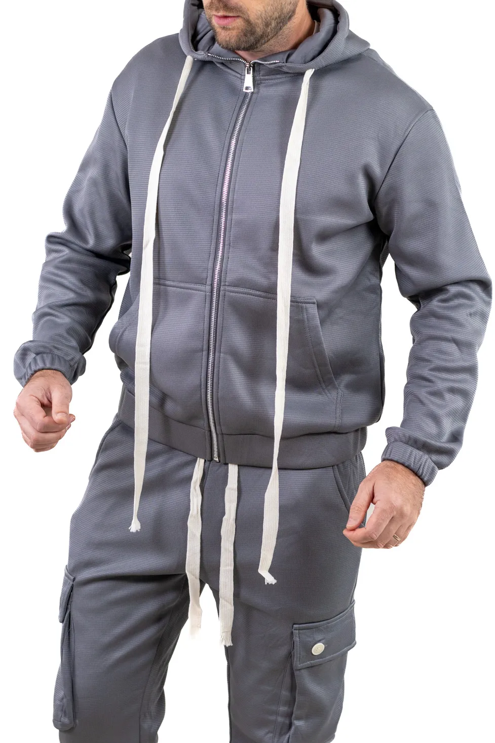 Trening gros gri vătuit cu glugă și pantaloni cargo [5]