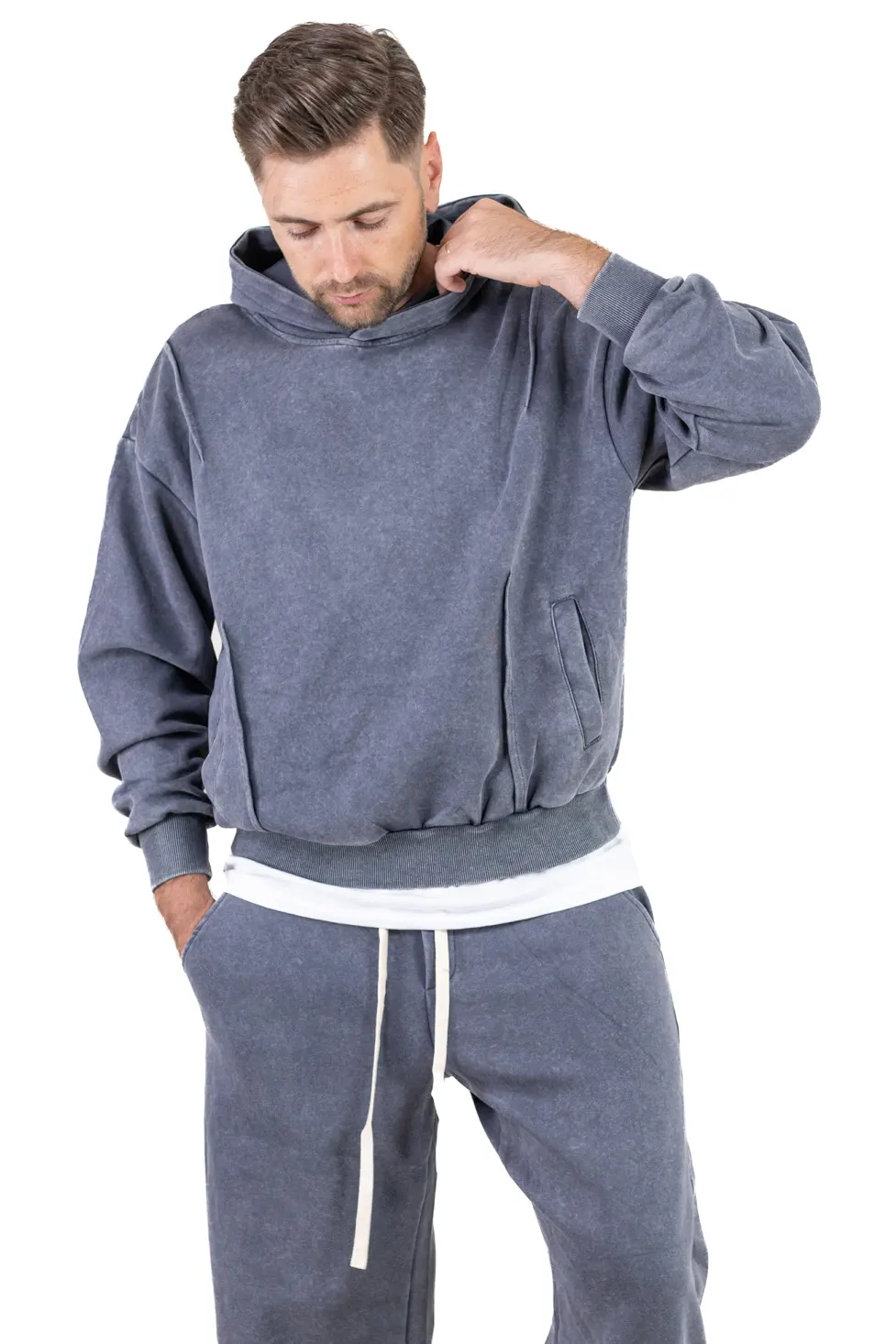 Trening bărbați oversize gri prespălat cu glugă [5]