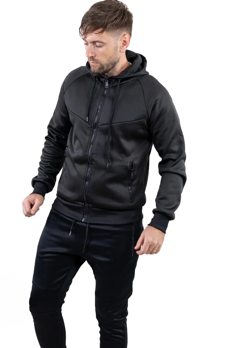 Trening bărbați slim fit din poliester negru [5]