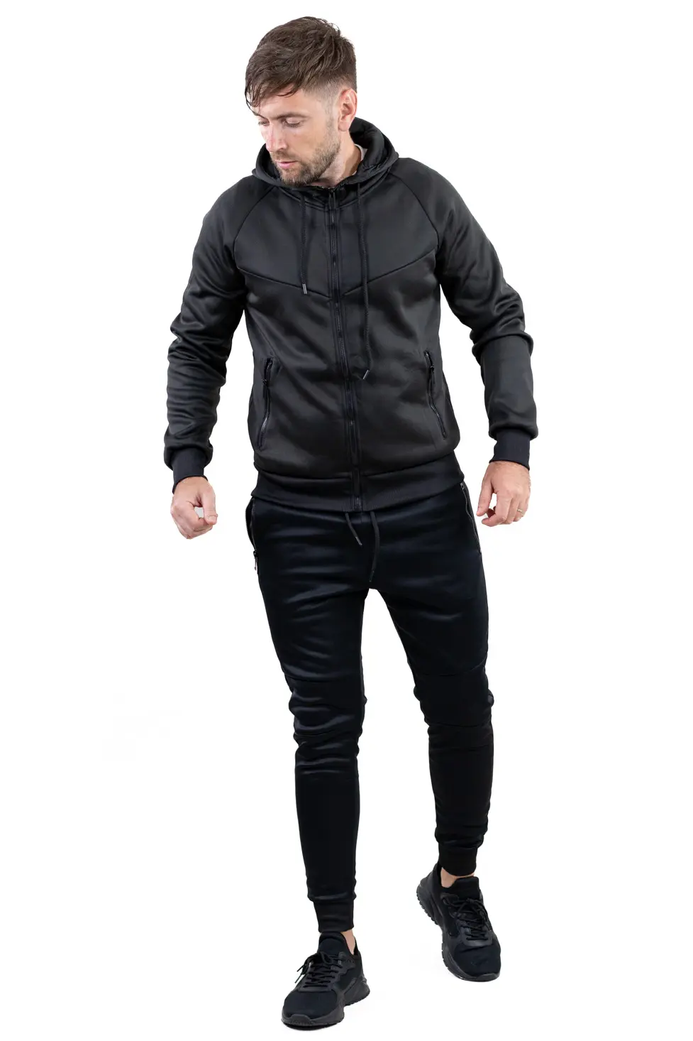 Trening bărbați slim fit din poliester negru [2]