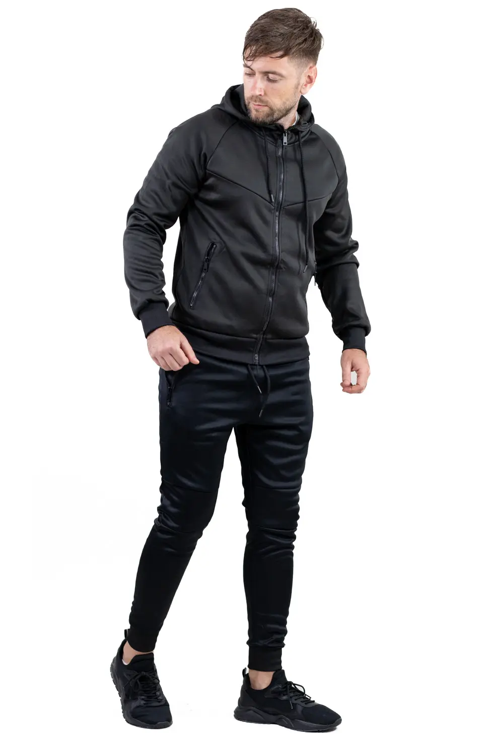 Trening bărbați slim fit din poliester negru [3]