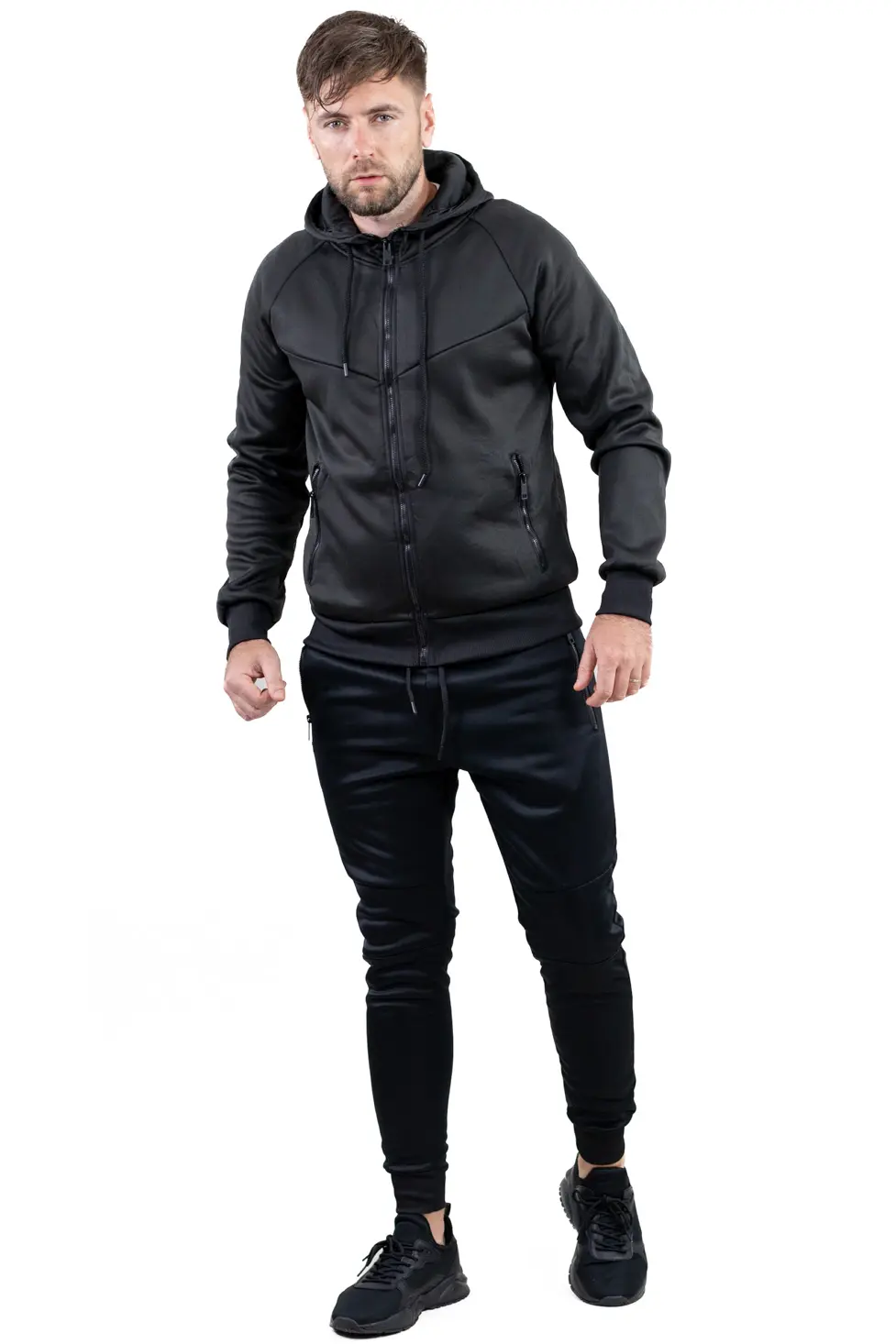 Trening bărbați slim fit din poliester negru [4]