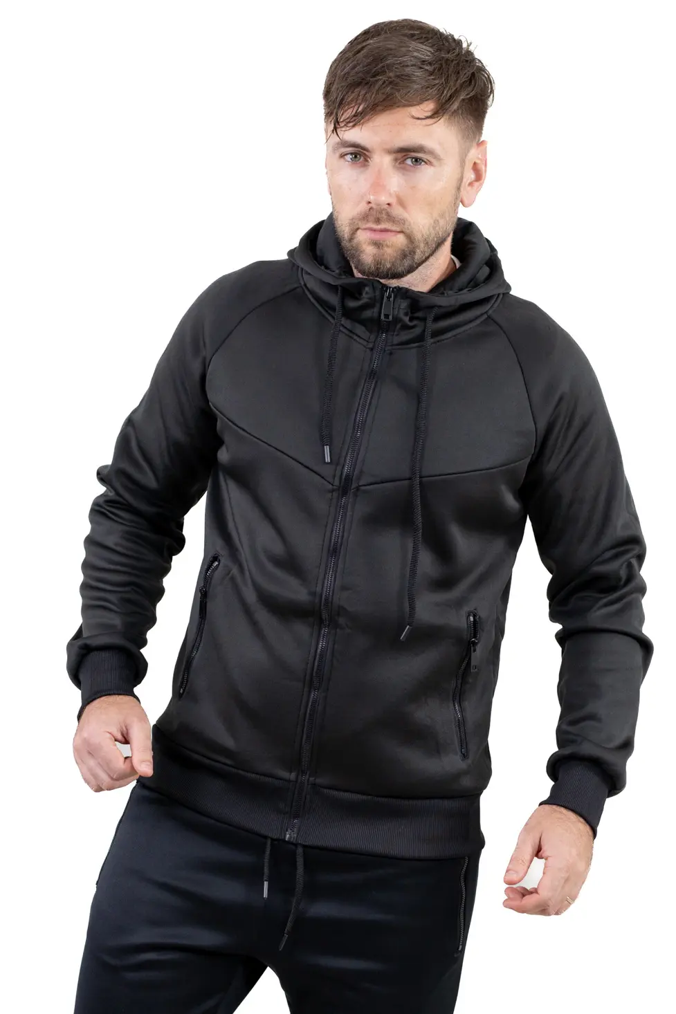 Trening bărbați slim fit din poliester negru [10]