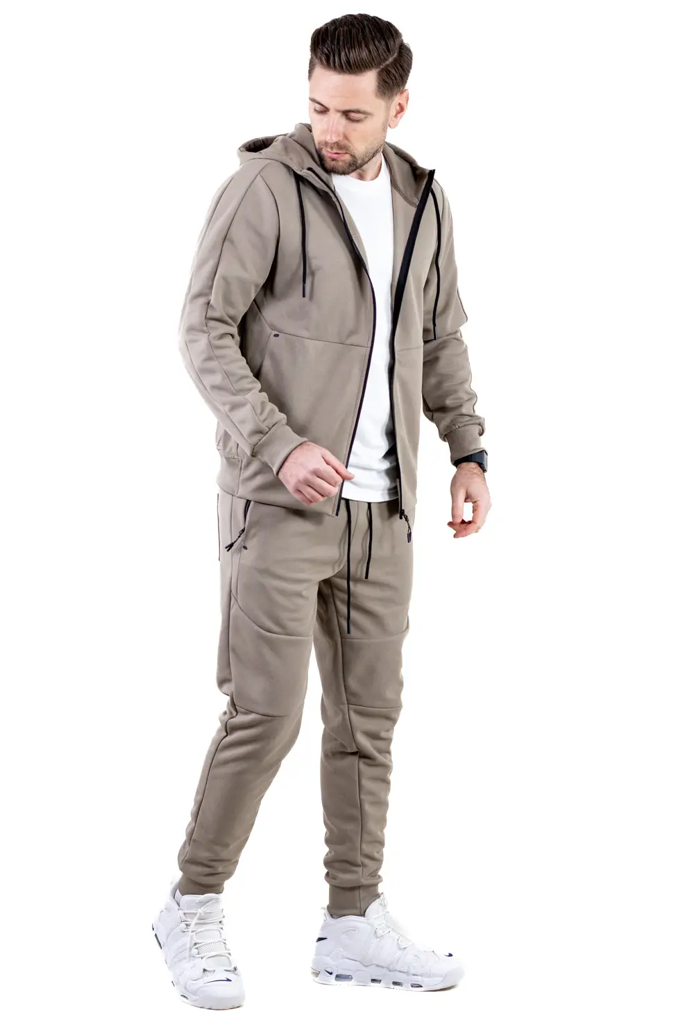 Trening barbati cu hanorac si pantaloni, material elastic, bej [10]