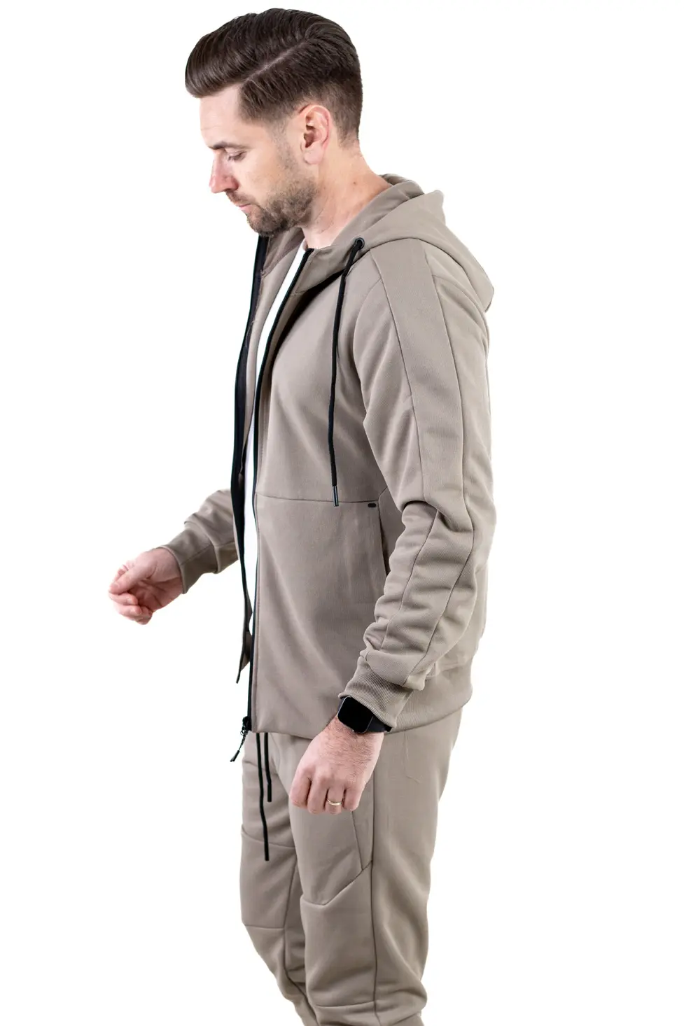 Trening barbati cu hanorac si pantaloni, material elastic, bej [6]