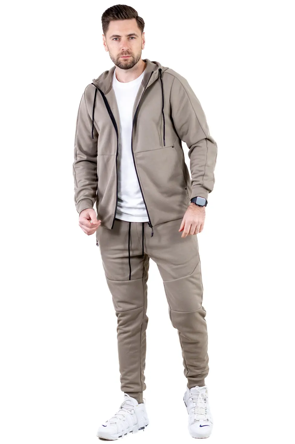 Trening barbati cu hanorac si pantaloni, material elastic, bej [9]