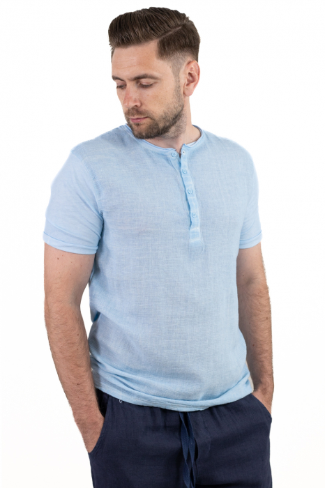Tricou Bărbați Albastru In și Bumbac [10]