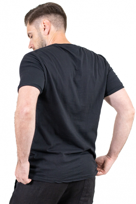 Tricou negru din in si bumbac cu 4 nasturi [6]