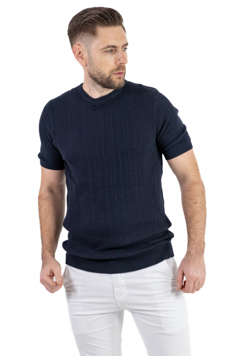 Tricou bleumarin din tricot cu torsade [6]