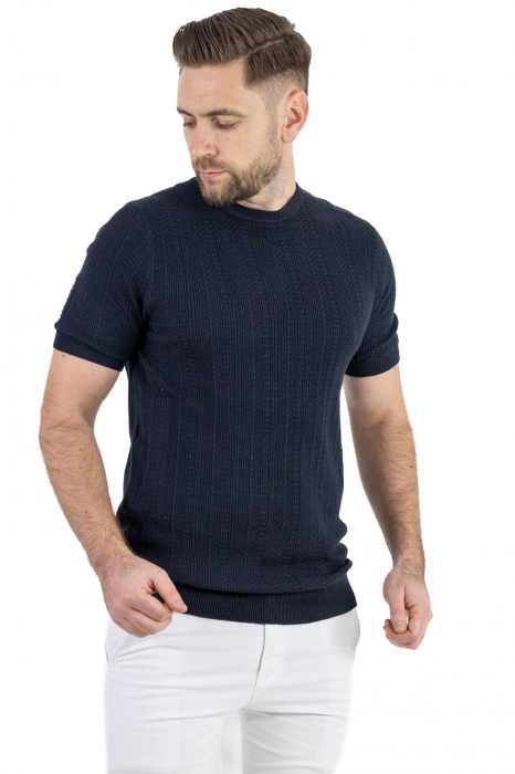 Tricou bleumarin din tricot cu torsade [4]