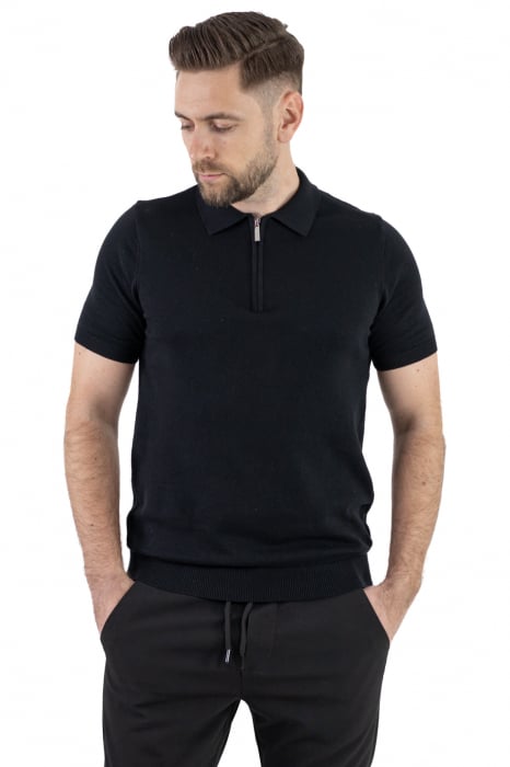 Tricou negru elegant cu guler normal si fermoar [2]