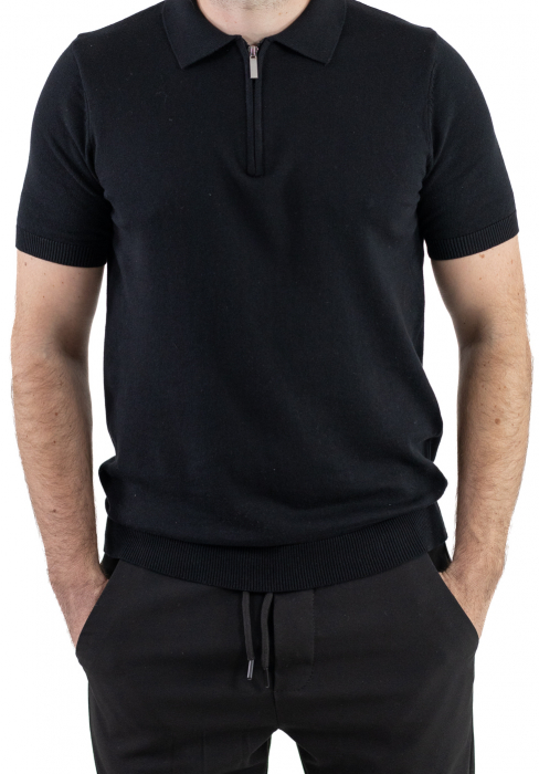 Tricou negru elegant cu guler normal si fermoar [8]