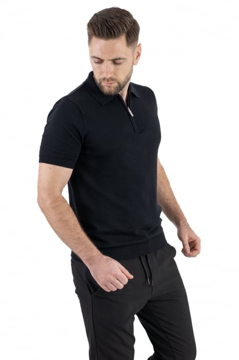 Tricou negru elegant cu guler normal si fermoar [4]