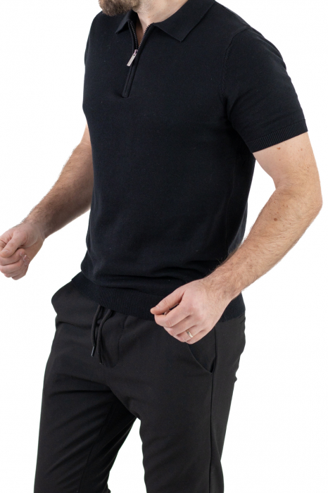 Tricou negru elegant cu guler normal si fermoar [7]