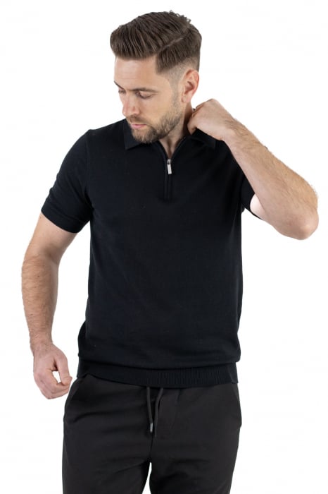 Tricou negru elegant cu guler normal si fermoar [6]