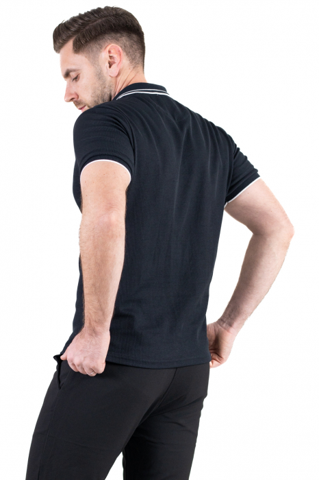 Tricou negru polo cu fermoar material texturat [6]