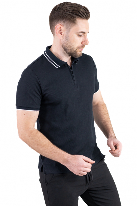 Tricou negru polo cu fermoar material texturat [2]