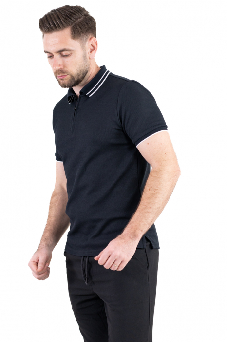 Tricou negru polo cu fermoar material texturat [3]